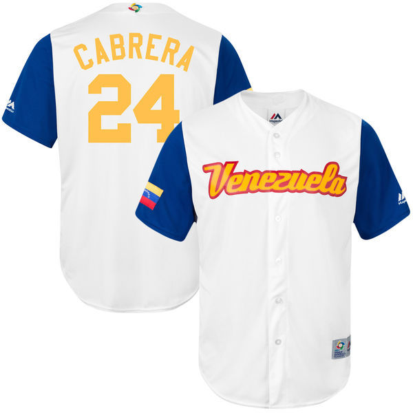 customized Men Venezuela Baseball #24  Miguel Cabrera White 2017 World Baseball Classic Replica Jersey